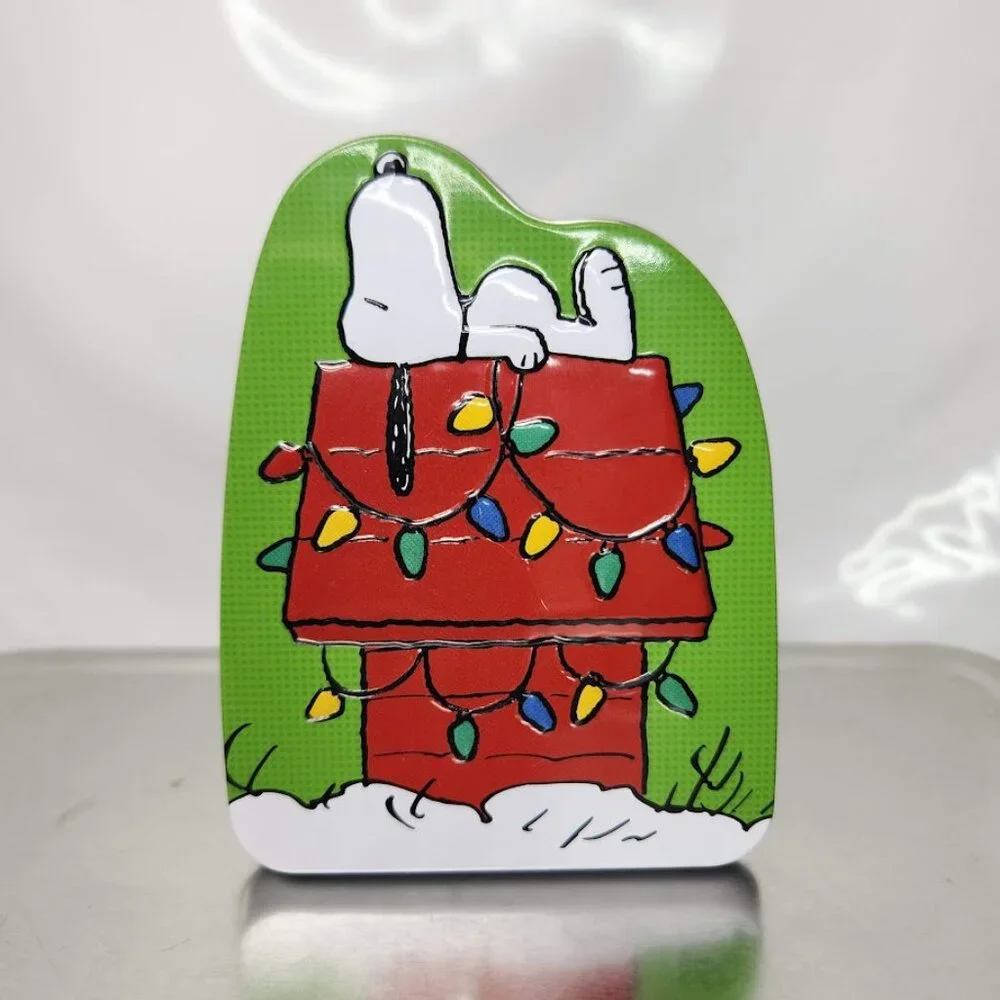 Snoopy Peanuts Small Collectible Tin Trinket Box Christmas Lights - Empty
